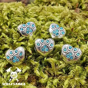 Großlochperlen 5 x Antik Silber Herz mit Pfotenabdruck hellblau Paracord Perlen - Bild 1 von 12