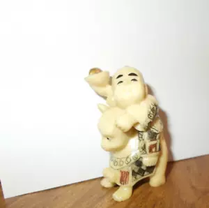 Vintage 2" TALL Japanese Netsuke * BUDDHA RIDING * RESIN - Picture 1 of 9