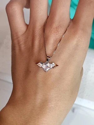 Collana Angel Cupido cuore alato  in argento 925 e zirconi. - Immagine 1 di 4