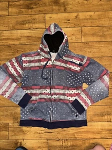 Mecca Full Zip Hoodie American Flag Paisley Print Medium 19x23 Y2K Style - Picture 1 of 4