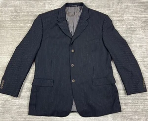 J Ferrar Blazer Mens 46R Black Stripe Wool Blend Vietnam Sport Coat Jacket - Picture 1 of 14