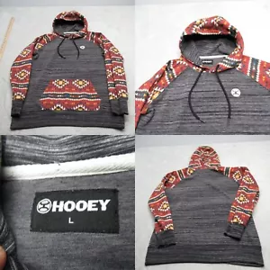 Hooey Hoodie Mens Large Gray Aztec Raglan Sleeve Pockets Pullover Sweatshirt - Picture 1 of 12