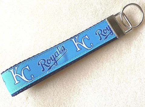 KC ROYALS Key Chain Wristlet Lanyard Blue Ribbon Key Fob, MLB Handmade Free Ship Cover