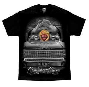 DGA David Gonzales Art Cruisin Con Cristo Jesus Christ Blessed Low Rider T-Shirt - Bild 1 von 3