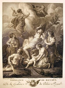 "Naissance de Bacchus" Kst. 1786 v. Patas nach J.Romain u. Borel-Pl. 41,5x28,5 - Picture 1 of 4