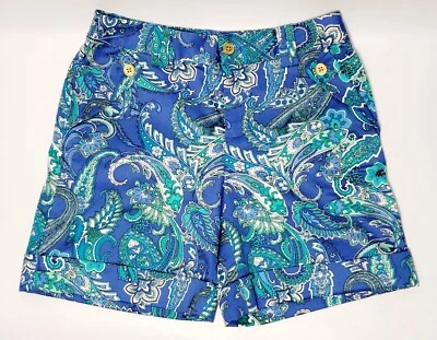 Vintage L RALPH LAUREN Womens 2 Multicolor Paisley SHORTS Blue Floral Button — 第 1/4 张图片