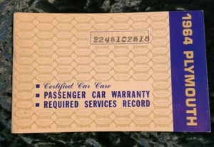1964 Plymouth Certified Car Care Warranty & Service Record Booklet-B-A#17 - Imagen 1 de 7