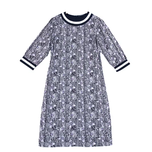 eShakti Shift Dress Women's Medium Black White Geometric Floral Midi 3/4 Sleeve - Picture 1 of 14