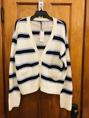 Rebecca Minkoff Kerry Cuello en V Rayas Suéter Cárdigan Crema Nuevo con Etiquetas Talla L $198.00 Foto 1 de 4