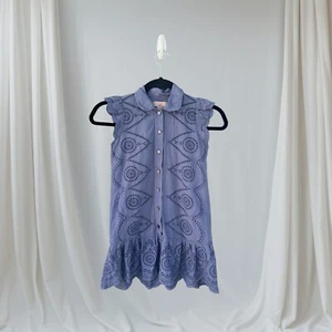 Stella McCartney x GAP Girls Eyelet Tunic Dress Size M Blue Button Up Sleeveless - Picture 1 of 12