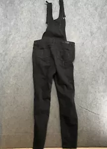 Dollhouse Overalls Jeans Juniors Size 9 Black Denim Skinny Notched Hem Destroyed - Picture 1 of 13