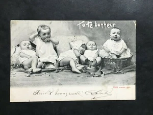 Carte Postale Ancienne Animée 1903 - FANTAISIE - Porte Bonheur - Bébés - Picture 1 of 2