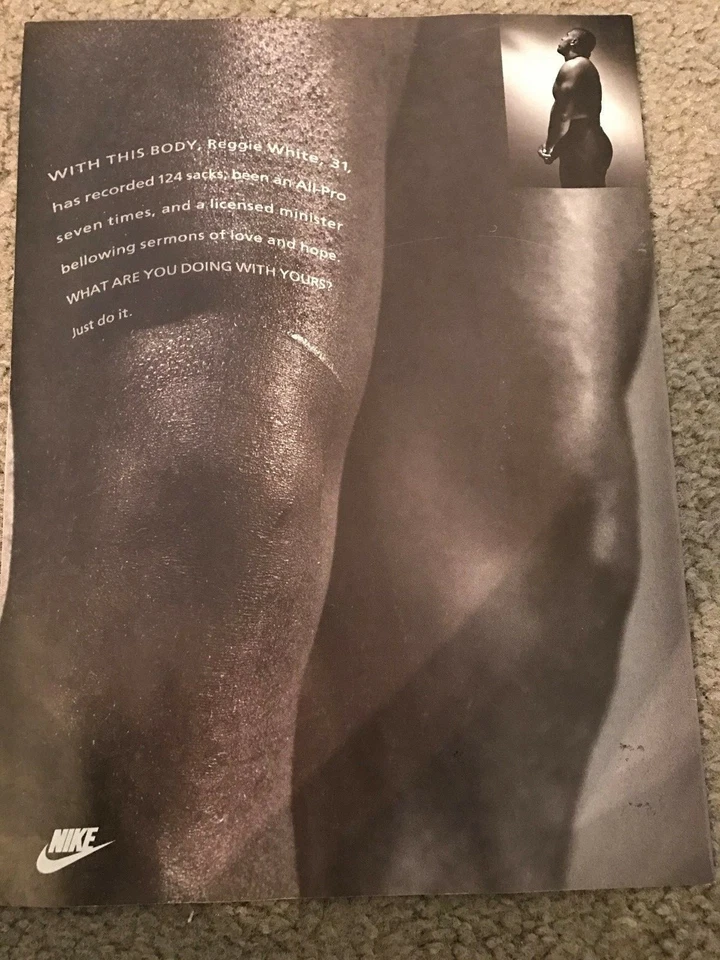 Anuncio impreso de póster vintage 1993 Nike Reggie White años 90 "JUST DO IT" RARO Foto 1 de 1