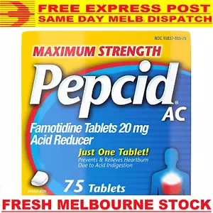 PEPCID AC Famotidine 20mg MAX STRENGTH 75ct Acid Reducer Reflux Heartburn Relief - Picture 1 of 7