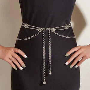 Women Flowers Metal Waist Chain Belt Multilayer Belly Chain Belt for Jeans Dress - Picture 1 of 7