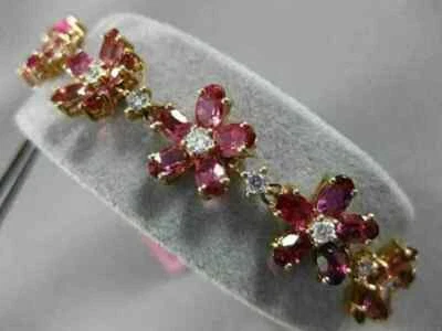 10Ctw Oval Cut Pink Ruby Lab-Created Tennis Flower Bracelet 14K Yellow Gold Over - Image 1 of 4