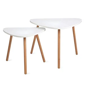 2x Beistelltisch Couchtisch Satztisch Ablagetisch Sofatisch Weiß/Braun Dreieckig - Bild 1 von 6