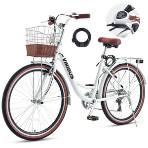 VIRIBUS Women's Bike 24/26 Inch Beach & City Cruiser Bicycle with 7 Speed Mint - Picture 1 of 19