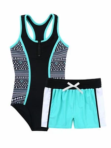 Kinder Mädchen Badeanzug mit Shorts Sommer Schwimmanzug Badebekleidung Gr.98-176 - Picture 1 of 12
