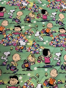 Peanuts Easter Egg Hunt Rainbow Charlie Brown Snoopy Cotton Fabric 3 Yards X 44” - Picture 1 of 1