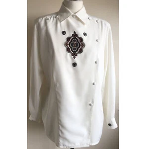 Vintage Ivory motif blouse Small Country Casuals Trachten style Slippery  - Picture 1 of 8