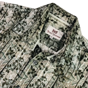 Hickey Freeman Men’s Cotton L/S Button Shirt Beige / Olive Green Floral • Medium - Picture 1 of 6