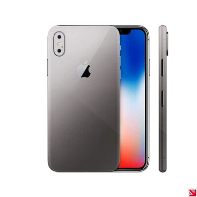PLATEADO METÁLICO Brillo iPhone X Recubrimiento Calcomanía Vinilo Adhesivo Envoltura Foto 1 de 2