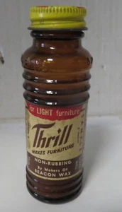 VINTAGE 1954 Sample ~Thrill Furniture Wax ~ Almost Full Glass Bottle ~ Beacon Co - Picture 1 of 9