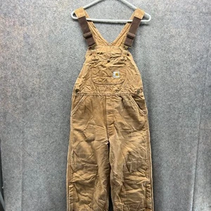 Vtg Carhartt Overalls Youths XL Duck Quilt-Lined Beige USA 90s YYR02 Canvas - Picture 1 of 11