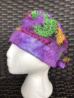 Mardi Gras ⚜️ Surgical Cap Nurses Scrub Hat Womens USA 🇺🇸 Made Cotton - Image 1 of 2