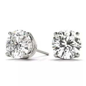 Orecchini a perno F/SI diamante taglio tondo naturale set 4 punte in oro e platino - Foto 1 di 61