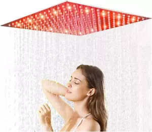 12" LED Rain Shower Head Ultra thin Overhead Spray Bathroom Top Square Chrome - Picture 1 of 8