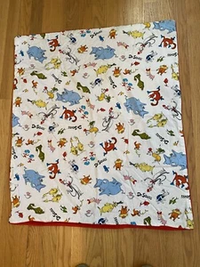 DR. Seuss Crib Character Blanket REVERSIBLE Cat In Hat Grinch HANDMADE 32” x 28” - Picture 1 of 5