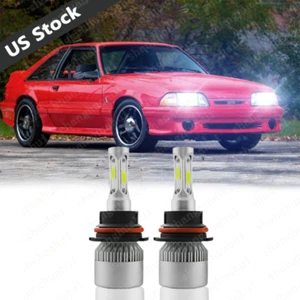 For Ford Mustang 1987-1993 2PC 9004 3Side LED Headlight Bulbs High/Low Dual Beam - Picture 1 of 12