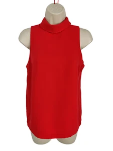 WOMEN'S TOPSHOP SIZE UK 6 RED SLEEVELESS HIGH NECK PLAIN BLOUSE CASUAL WORK TOP - Picture 1 of 4