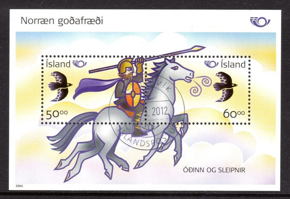 Hoja de recuerdo de mitología nórdica Iceland Scott #1014 en estado bastante bueno cancelada 2004 Foto 1 de 1