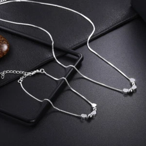 925 silver Fashion wedding Women charms chain necklace Bracelet set jewelry LS10 - Picture 1 of 3