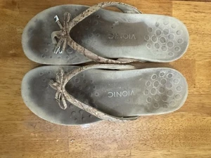 VIONIC Women's Bella Cork/Gold Leather Orthopedic Flip Flop Sandal Size 10 - Picture 1 of 6