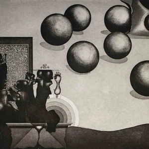 Abstrakt Formen Zeitgenössische Kunst unleserlich sign Radierung 20 Jhd  89/100 - Picture 1 of 3