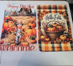 Set of 2 Double-Sided Fall Garden Flags 12x18 – "Happy Fall Y’all" Scarecrow... - Picture 1 of 7
