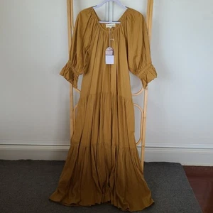 NEW Daughters Of India Size XL Brown Maxi Dress Short Sleeve Pockets Cotton Boho - Picture 1 of 7