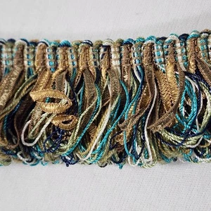 2" Loop Fringe Teal Gold Green Brown Navy Trim 13+Yds Uncut Luxury Upholstery - Picture 1 of 9