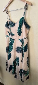 Old Navy Fit & Flare Cami Kleid Gr. L rosa grün tropisch Palmen Blumen Hawaii - Bild 1 von 6