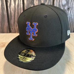 New York Mets New Era 59Fifty Hat Fitted Cap 7 3/4 Black NY MLB Baseball - Picture 1 of 16