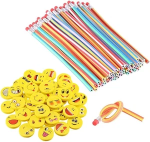 LATERN 80Pcs Biegebleistift Kinder Und Emoji Smiley Radiergummis, Biegbare Bleis - Bild 1 von 12