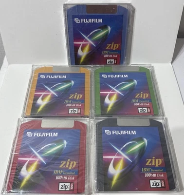 Disco con cremallera de 100 MB discos a color formateados IBM ATOMM Fujifilm EE. UU. 5 piezas sellado de fábrica Foto 1 de 4