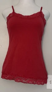 Zenana Outfitters Red Long Cami Tank Top L Lace Trim Tomato Girl Y2K Romantic - Picture 1 of 12