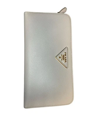 Cartera bialimentación Prada blanca Portafoglio Lampo Saffiano Triang Foto 1 de 4