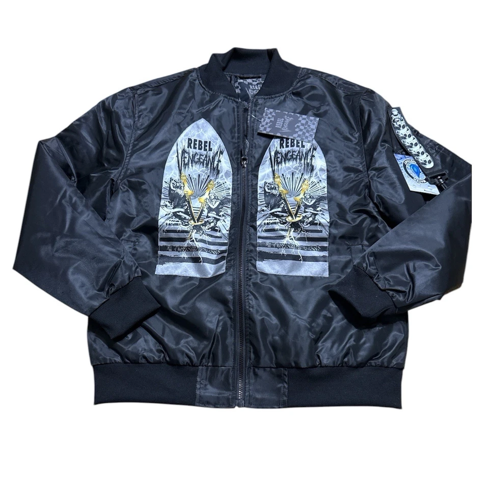 Men’s Bomber Rebel Vengeance Skull Jacket Chocolate #RN 96415 Size M