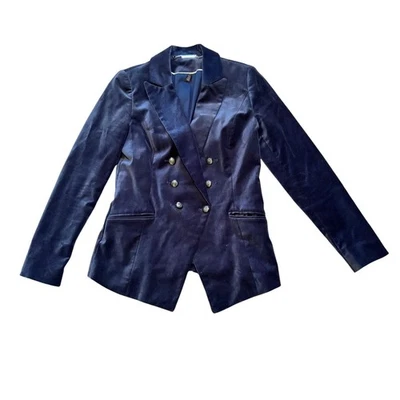 Blazer Casa Blanca Mercado Negro Terciopelo Azul Marino Cresta Botones Talla 2 Foto 1 de 4